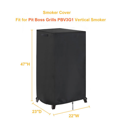 Aidetech smoker cover PBV3G1 side view shows windproof fit for vertical smoker