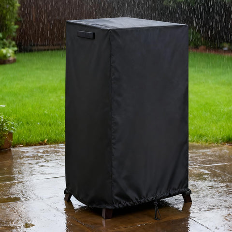 Aidetech waterproof Oxford fabric protects vertical smoker in heavy rain