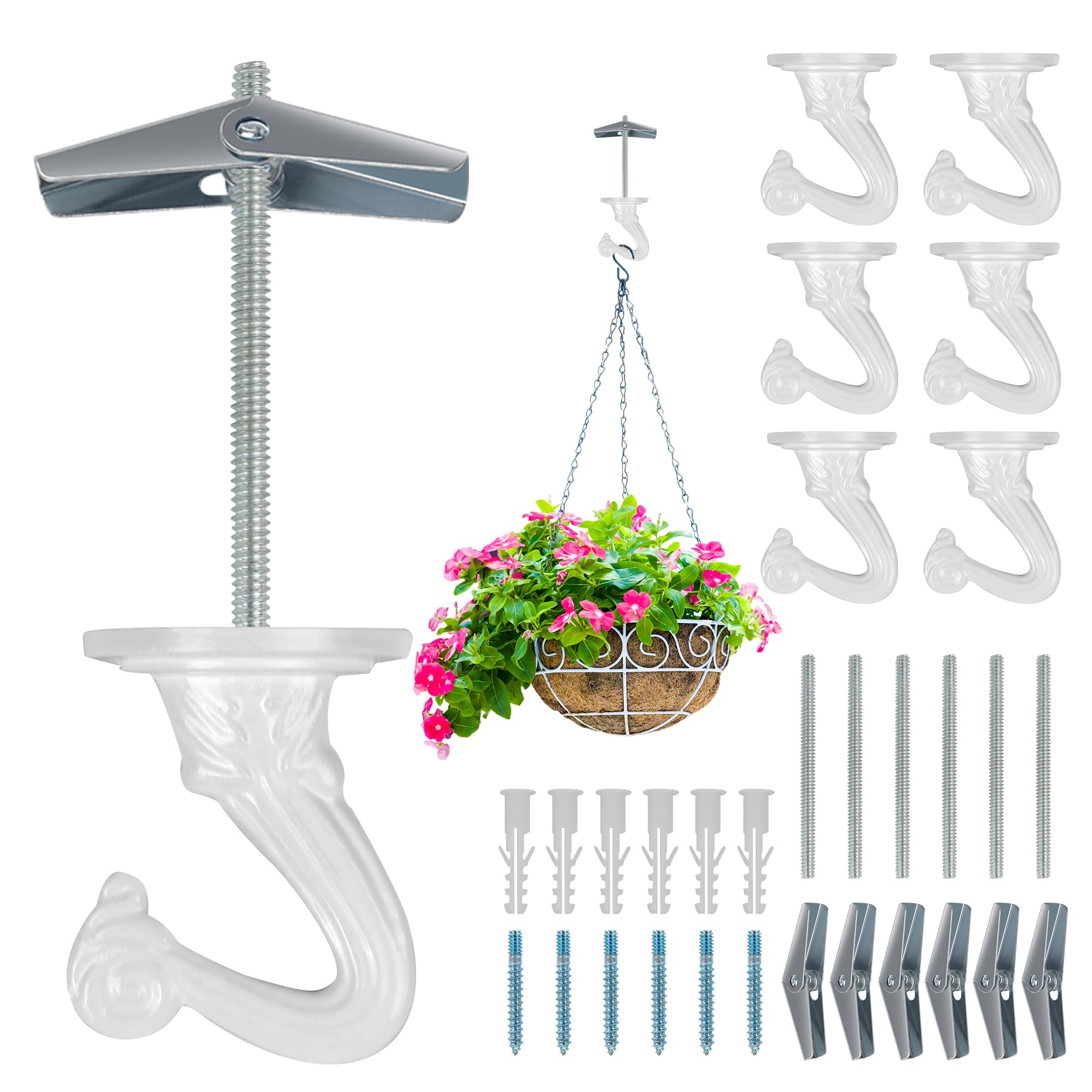 Aidoclip ceiling hook plants 6-pack keeps potted greenery safely hung.