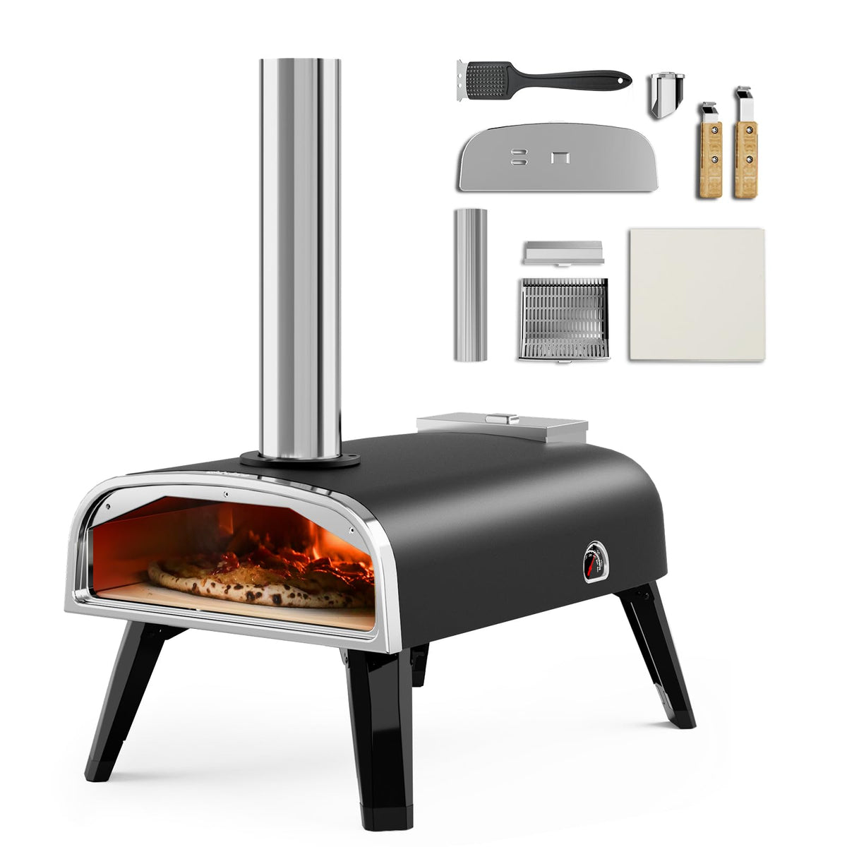Aidpiza 12-inch outdoor pizza oven ready for wood-fired cooking at gatherings.