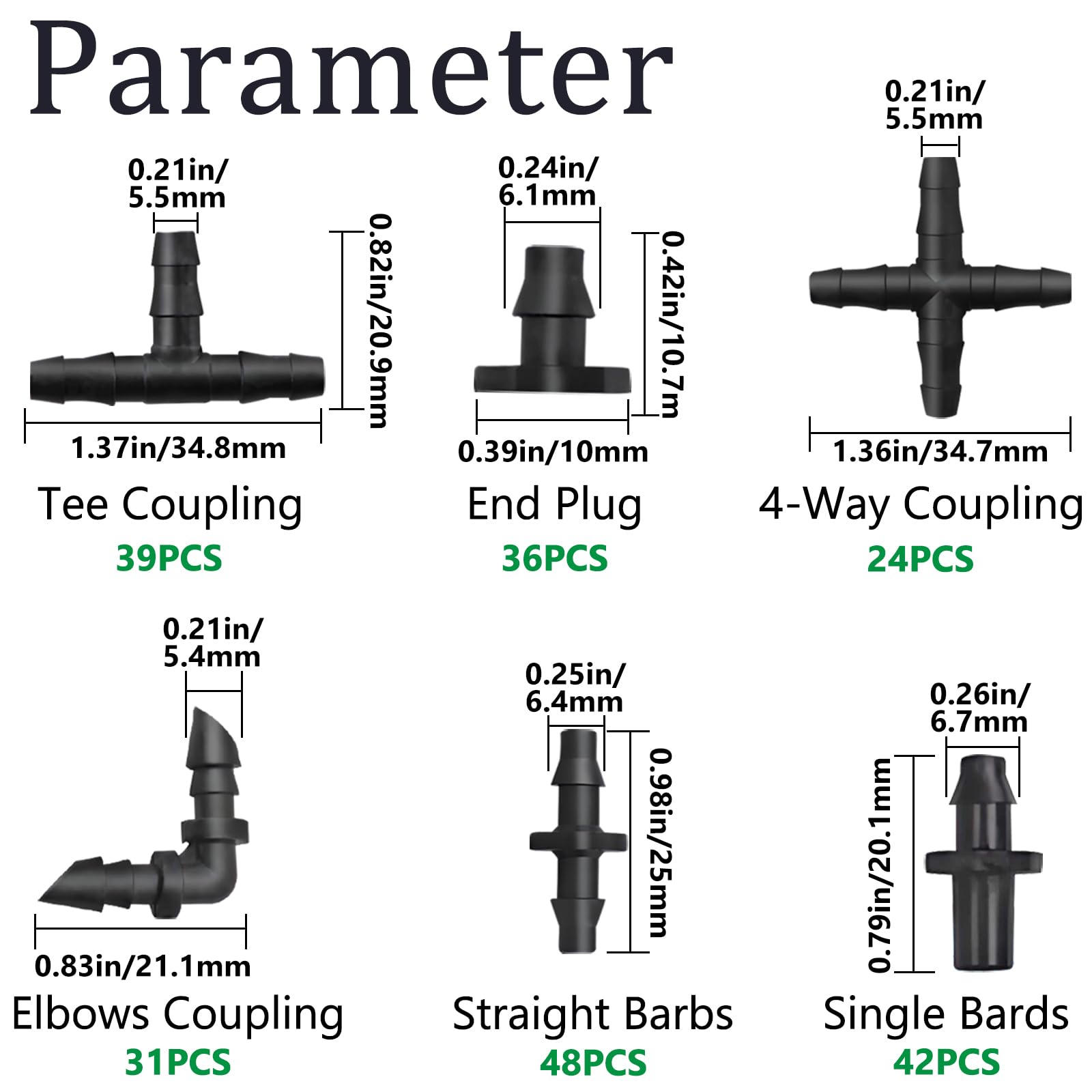 Aienxn straight barb connector image, 1/4 inch compatibility for drip lines
