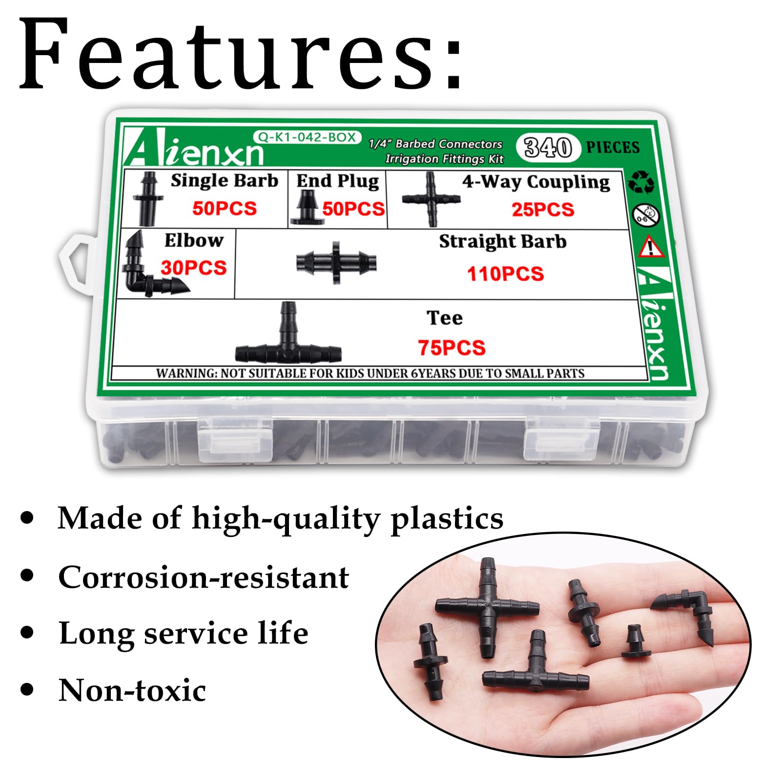 Aienxn straight barb connector for a tight, reliable inline connection