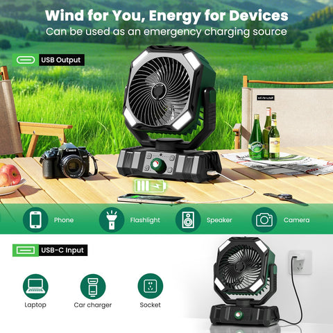 AIEPOCH camping fan with built-in lantern for tent illumination