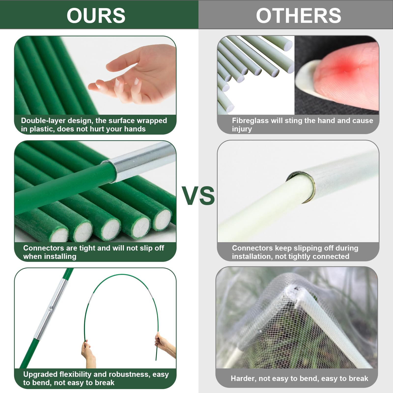 Aierden fiberglass-coated hoops demonstrate durability and comfort.