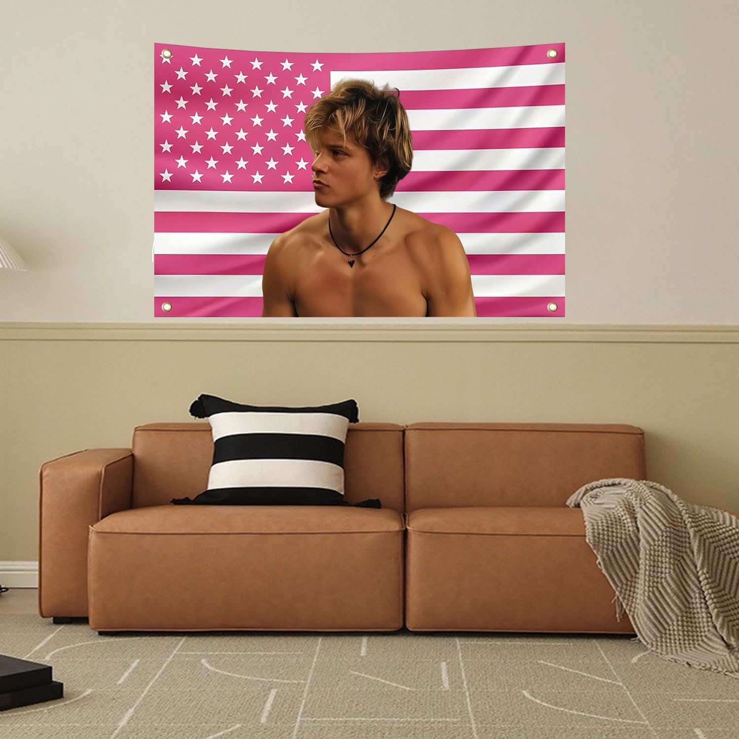 Aieted JJ Maybank flag displayed in a dorm room setup.