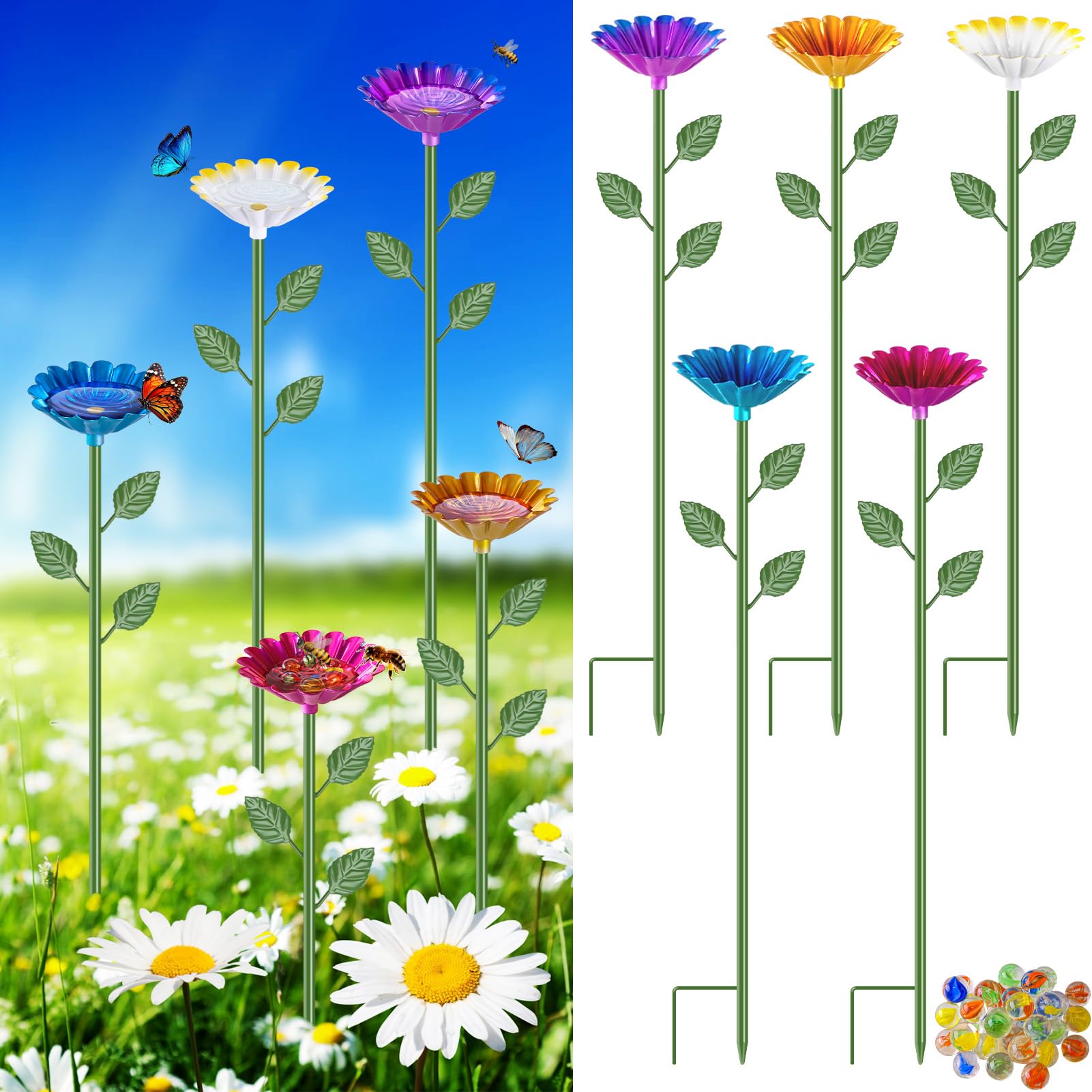 Aifanss 5-pack bee watering station with flower design attracts pollinators and beautifies outdoor spaces.