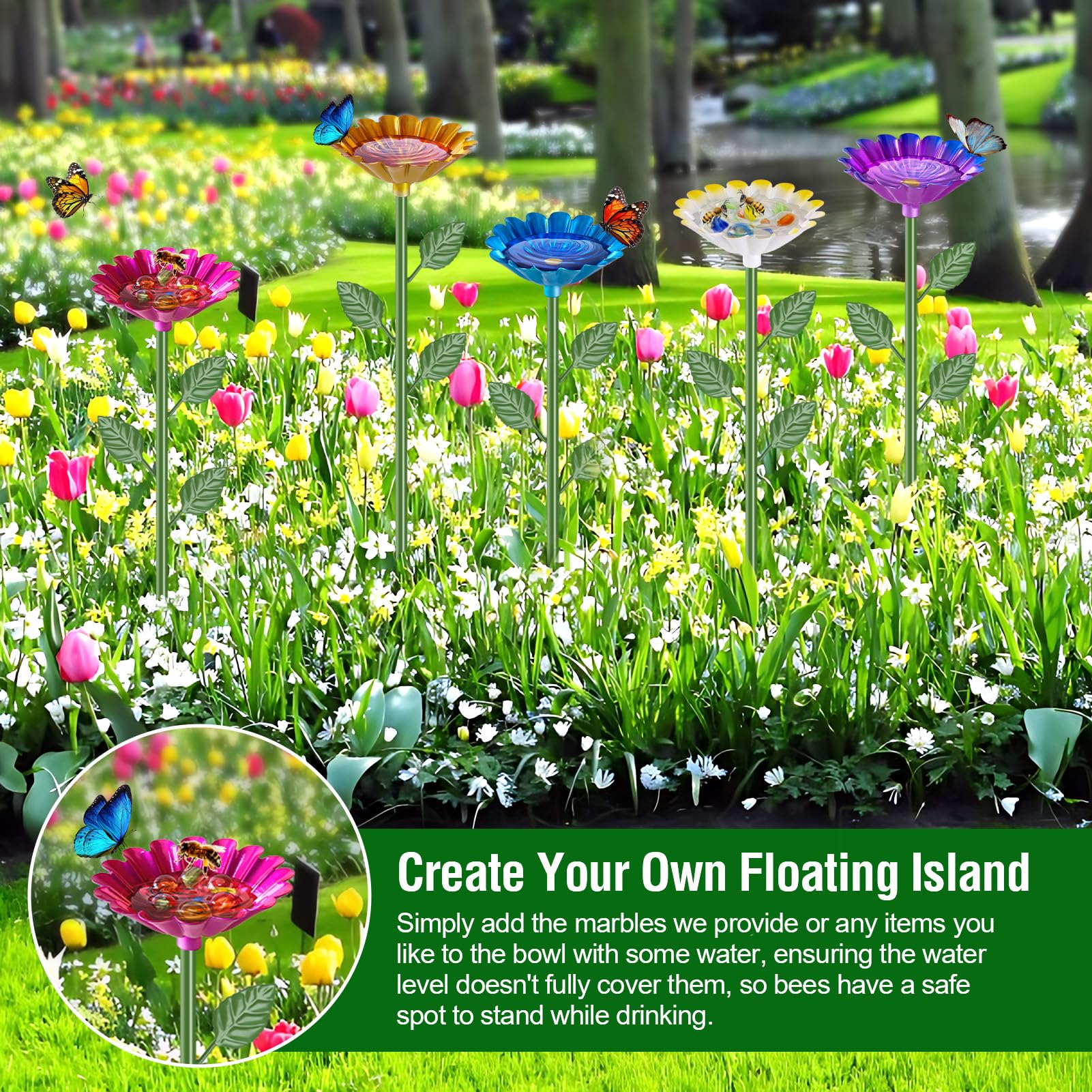 Aifanss colorful petal bee bath station invites butterflies and bees to sip.