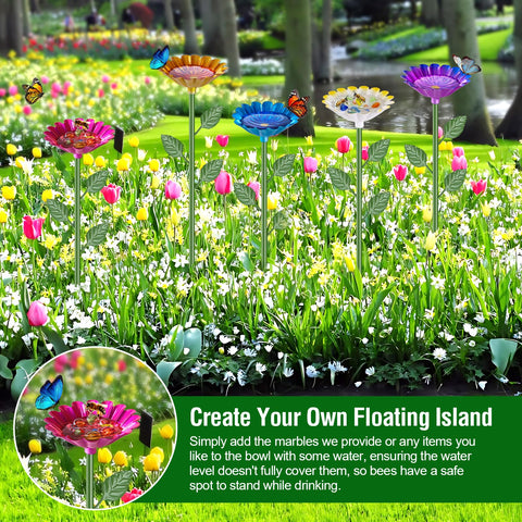 Aifanss colorful petal bee bath station invites butterflies and bees to sip.