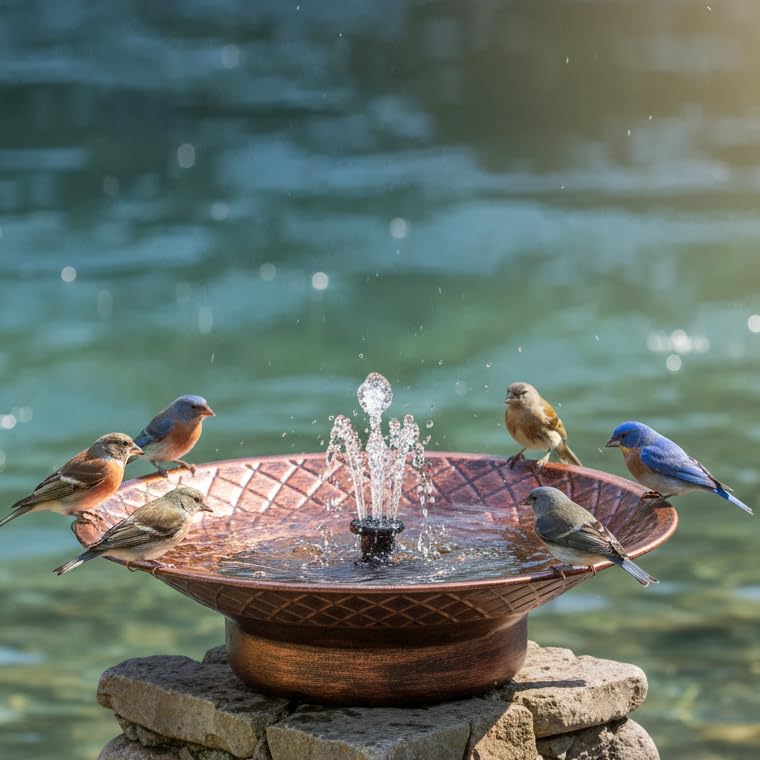 Aifeorzo bird bath solar fountain with bronze finish attracts birds and saves energy