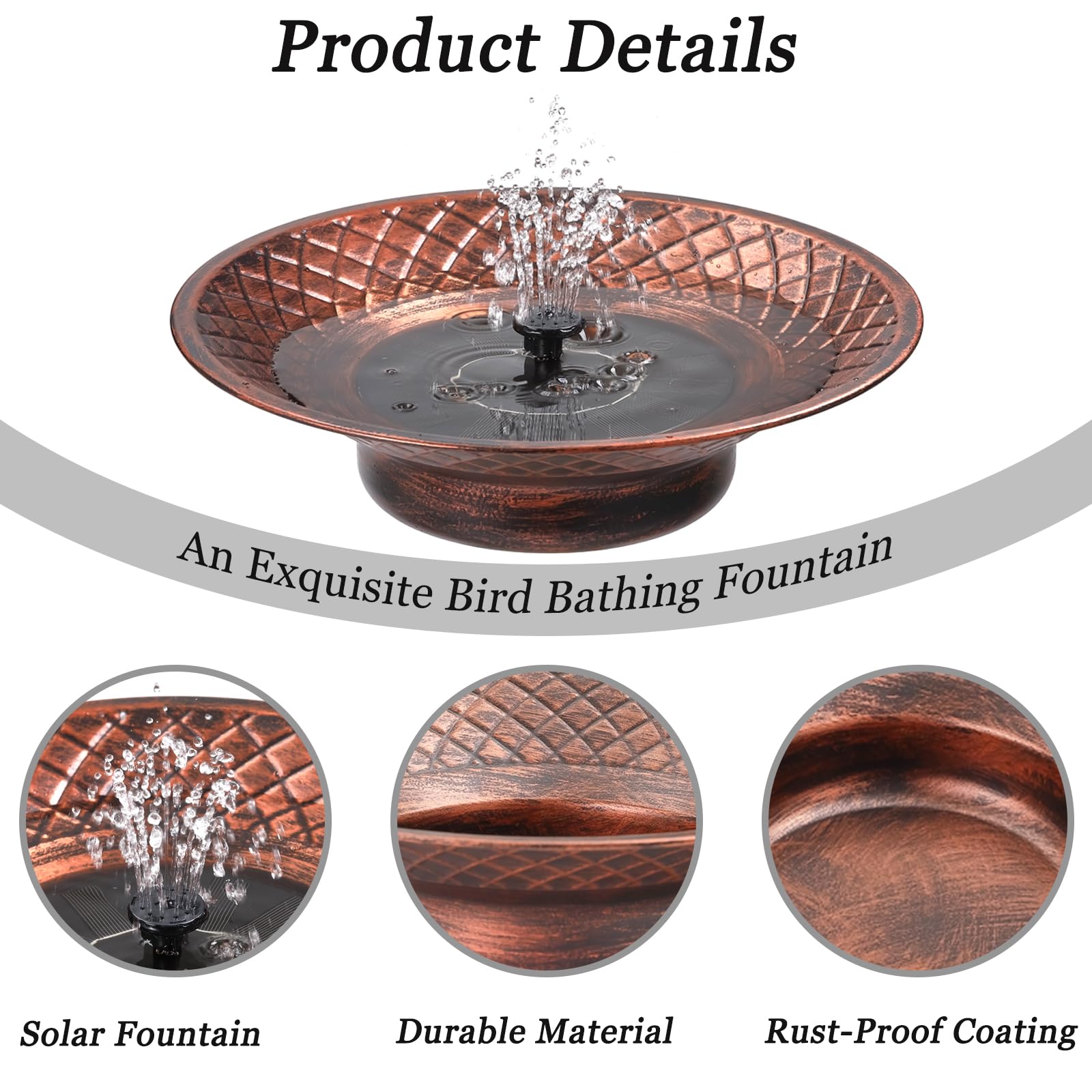 Aifeorzo bird bath water surface shows gentle bubbling from solar fountain