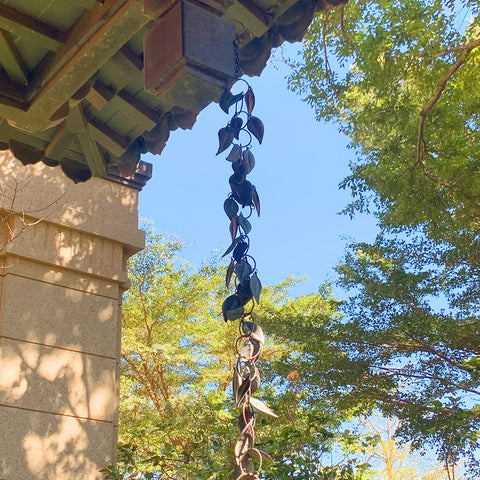 Aifeorzo garden rain chain may attract birds near trees.