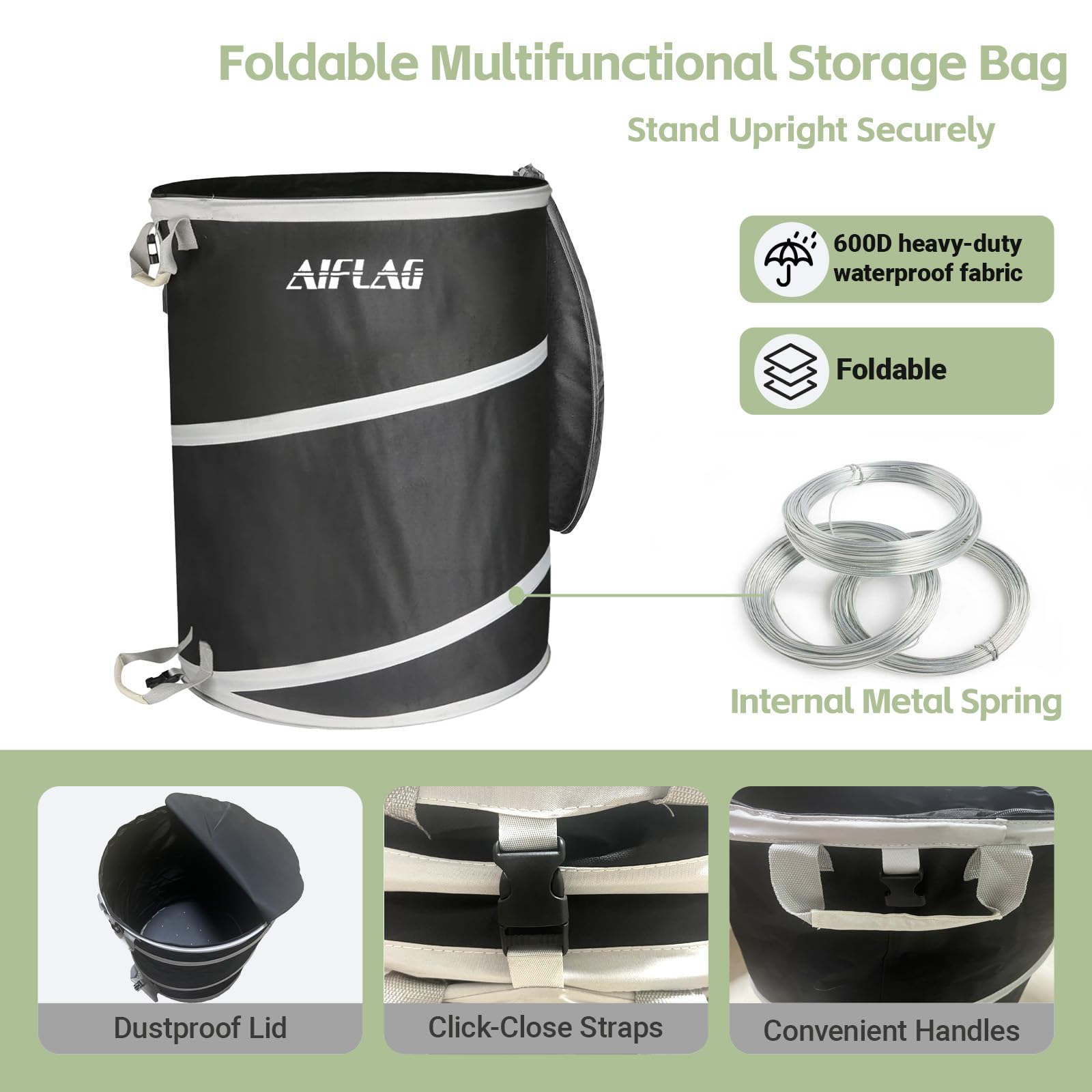 AIFLAG collapsible trash can bottom features drain holes to avoid water pooling.