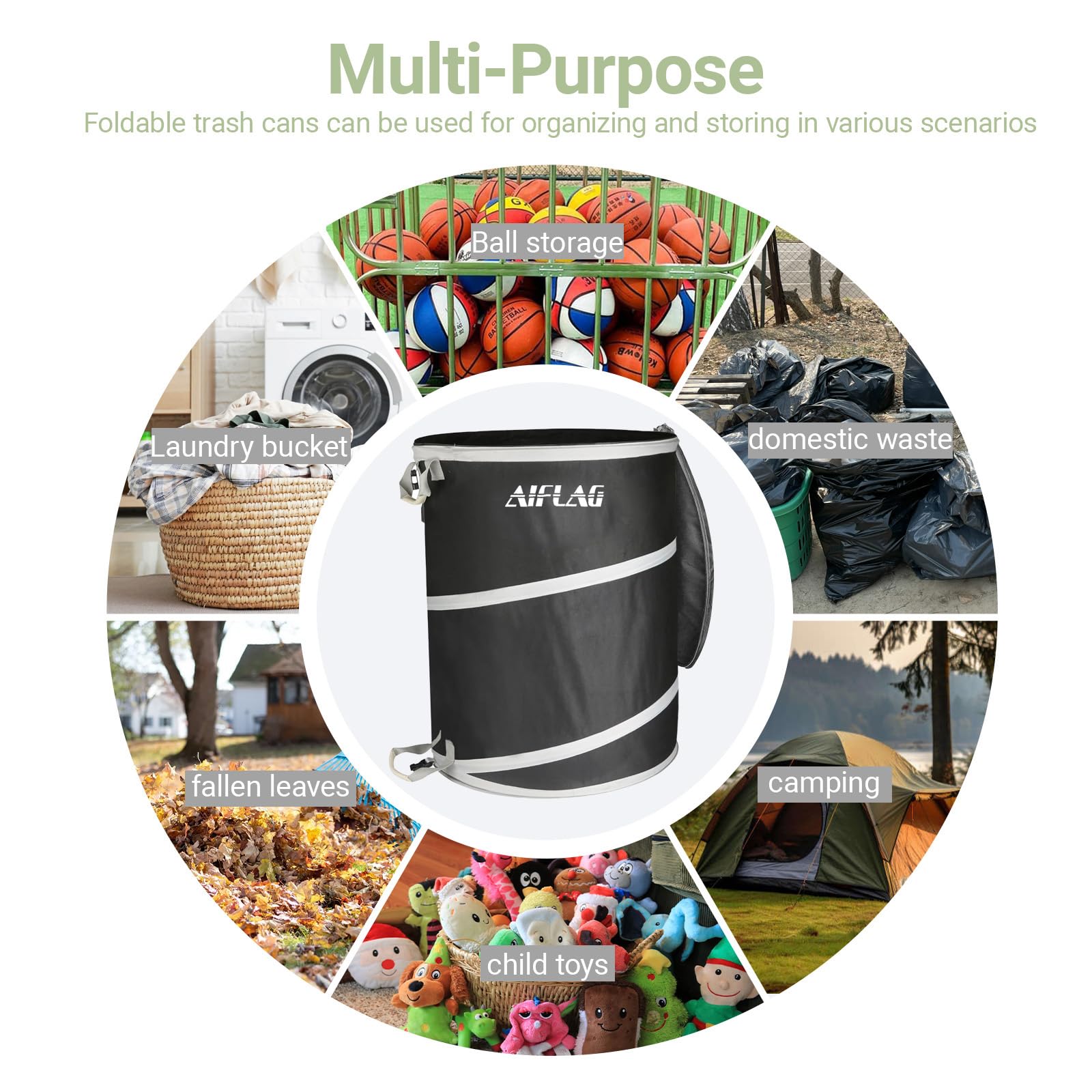AIFLAG collapsible trash can ready for outdoor lawn care tasks.