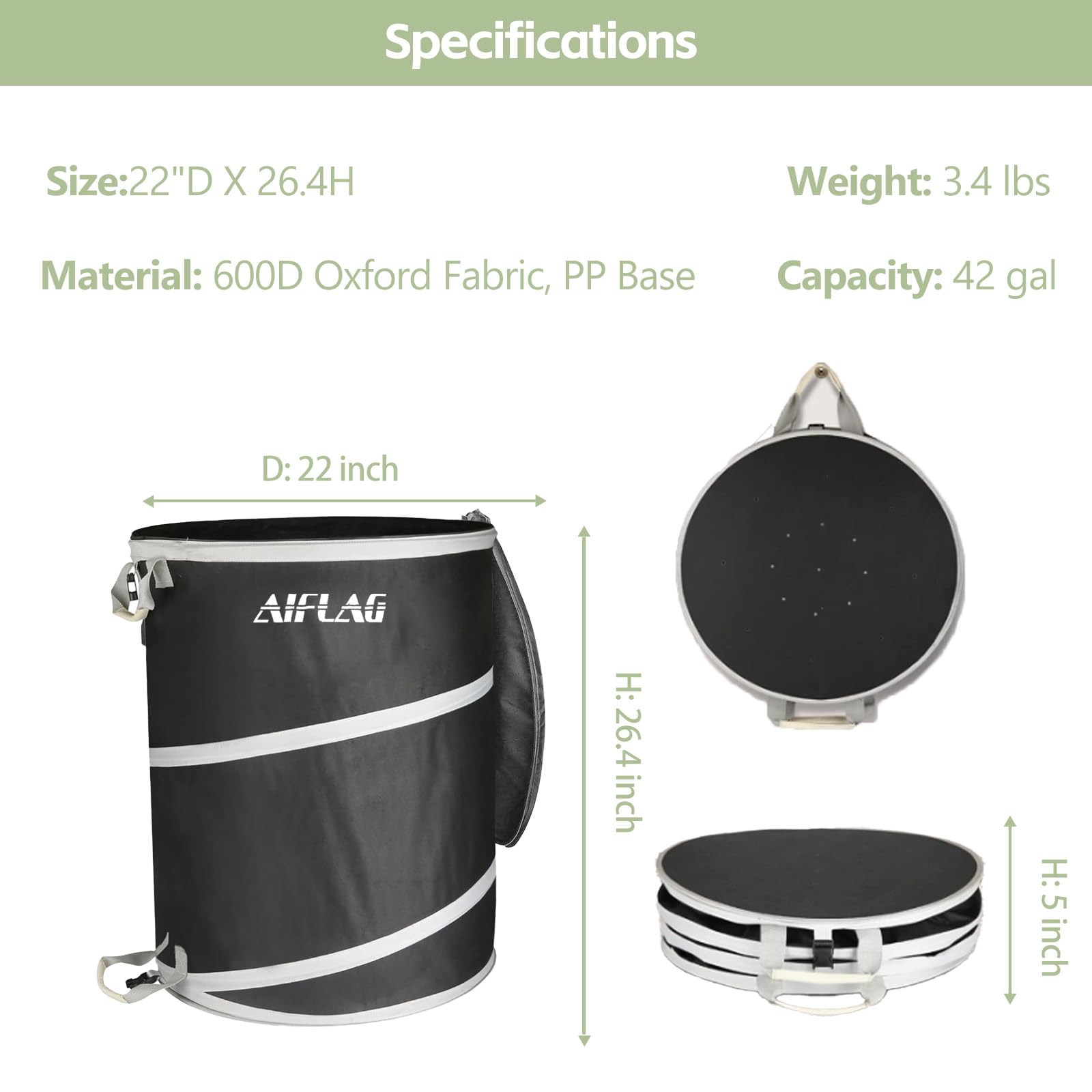 AIFLAG collapsible trash can with pop-up design ready for quick outdoor setup.