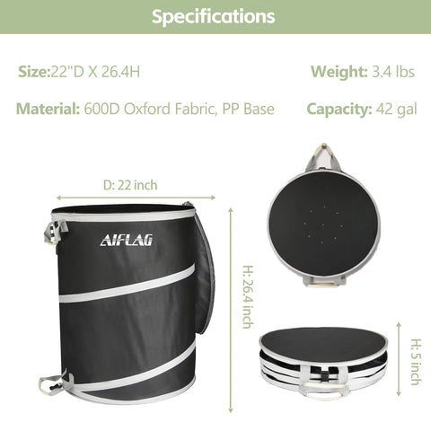 AIFLAG collapsible trash can with pop-up design ready for quick outdoor setup.