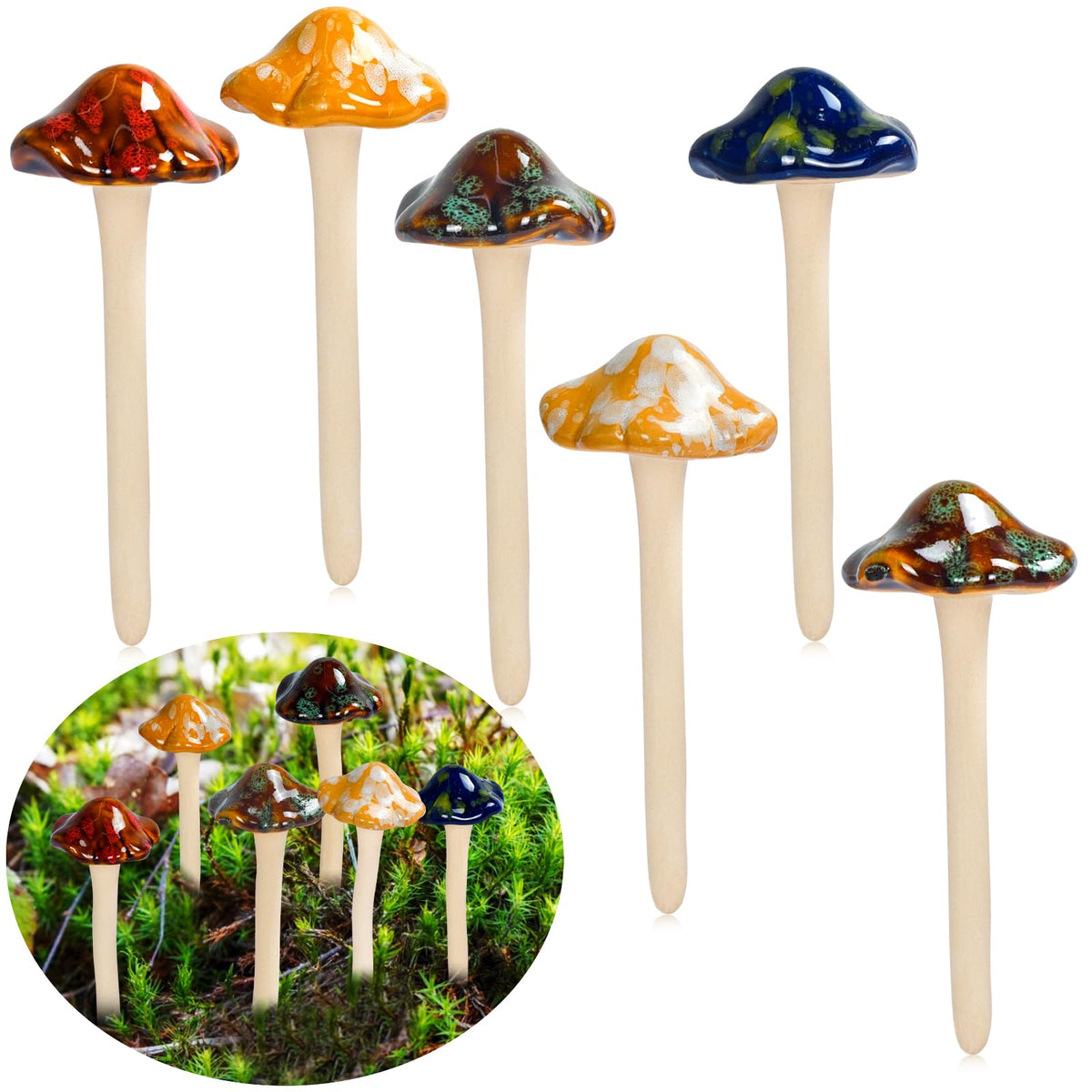 AIGEL garden ceramic mushroom decor with unique glaze in outdoor setting
