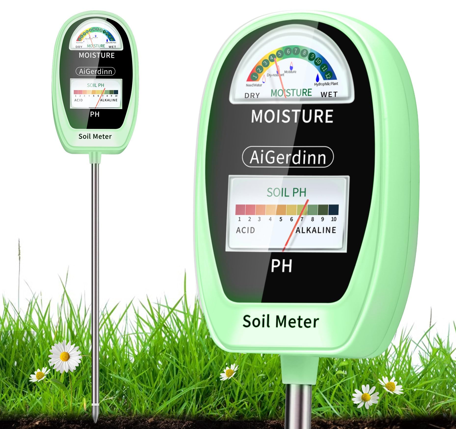 AiGerdinn soil test kit dual-dial overview for simple plant care readings.