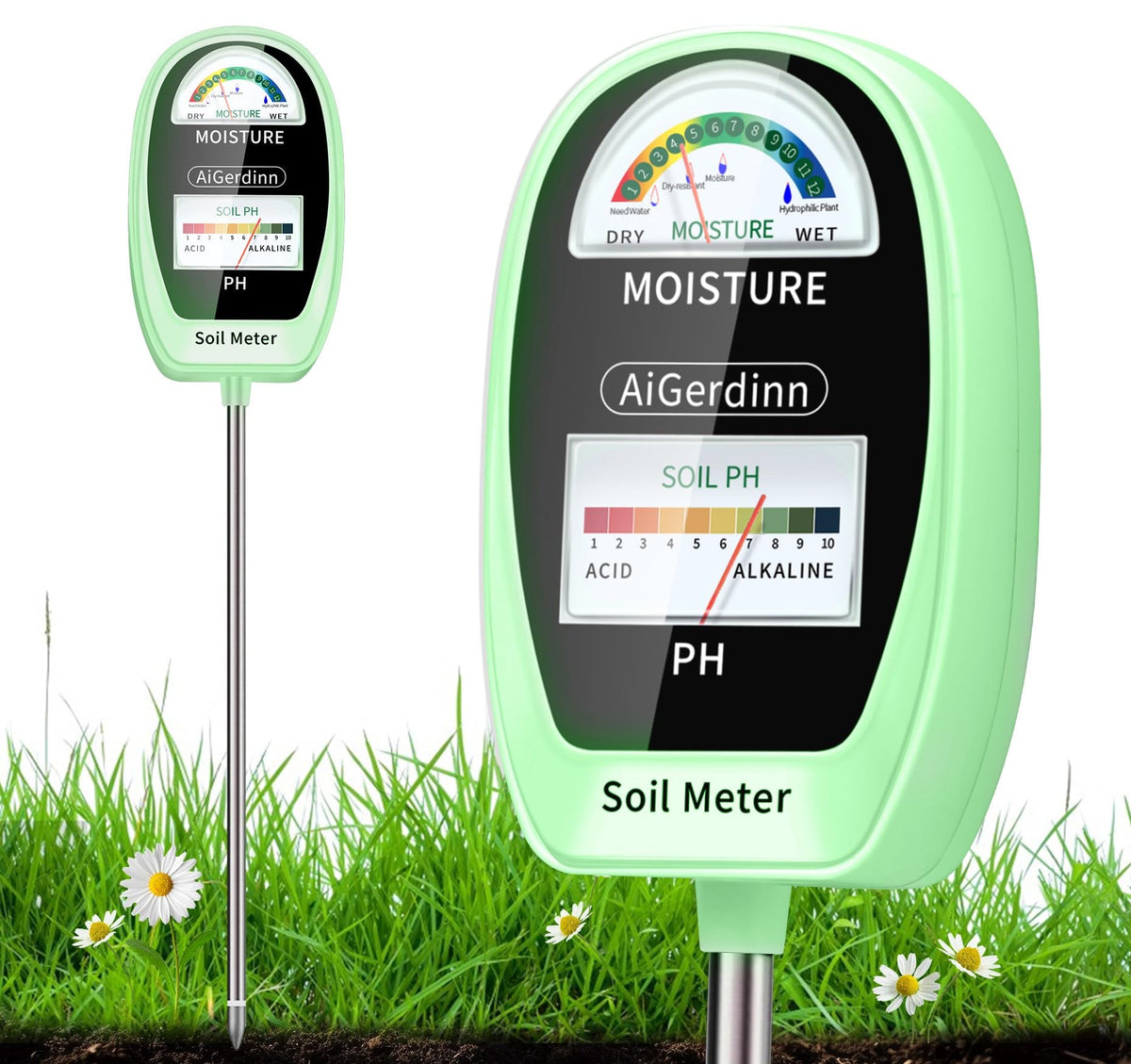 AiGerdinn soil test kit dual-dial overview for simple plant care readings.