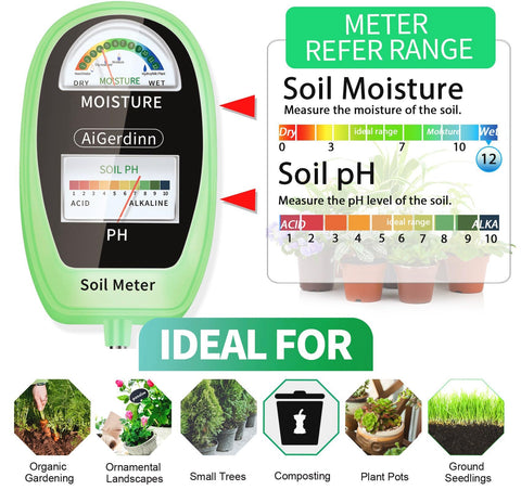 AiGerdinn soil test kit inserted into soil to reveal depth measurement.