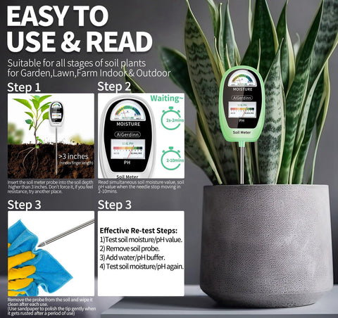 AiGerdinn pH reading dial showing soil acidity level.