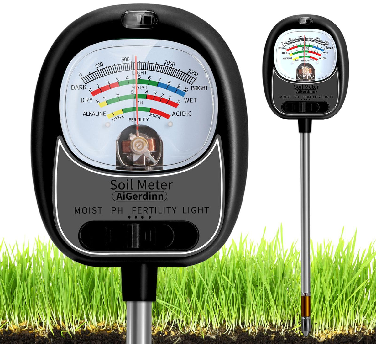 AiGerdinn soil tester with a large dial for quick soil readings.