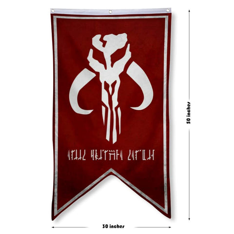 Aihccy red Mandalorian flag closeup hem stitching showing craft detail.