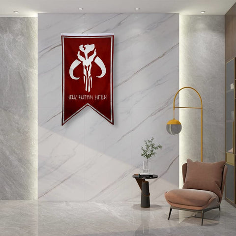 Aihccy red Mandalorian flag draped on wall for stylish room decor.