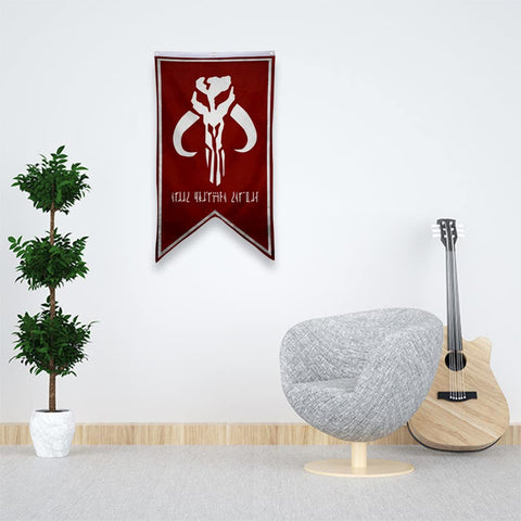 Aihccy red Mandalorian flag in a cozy space enhances themed ambience.