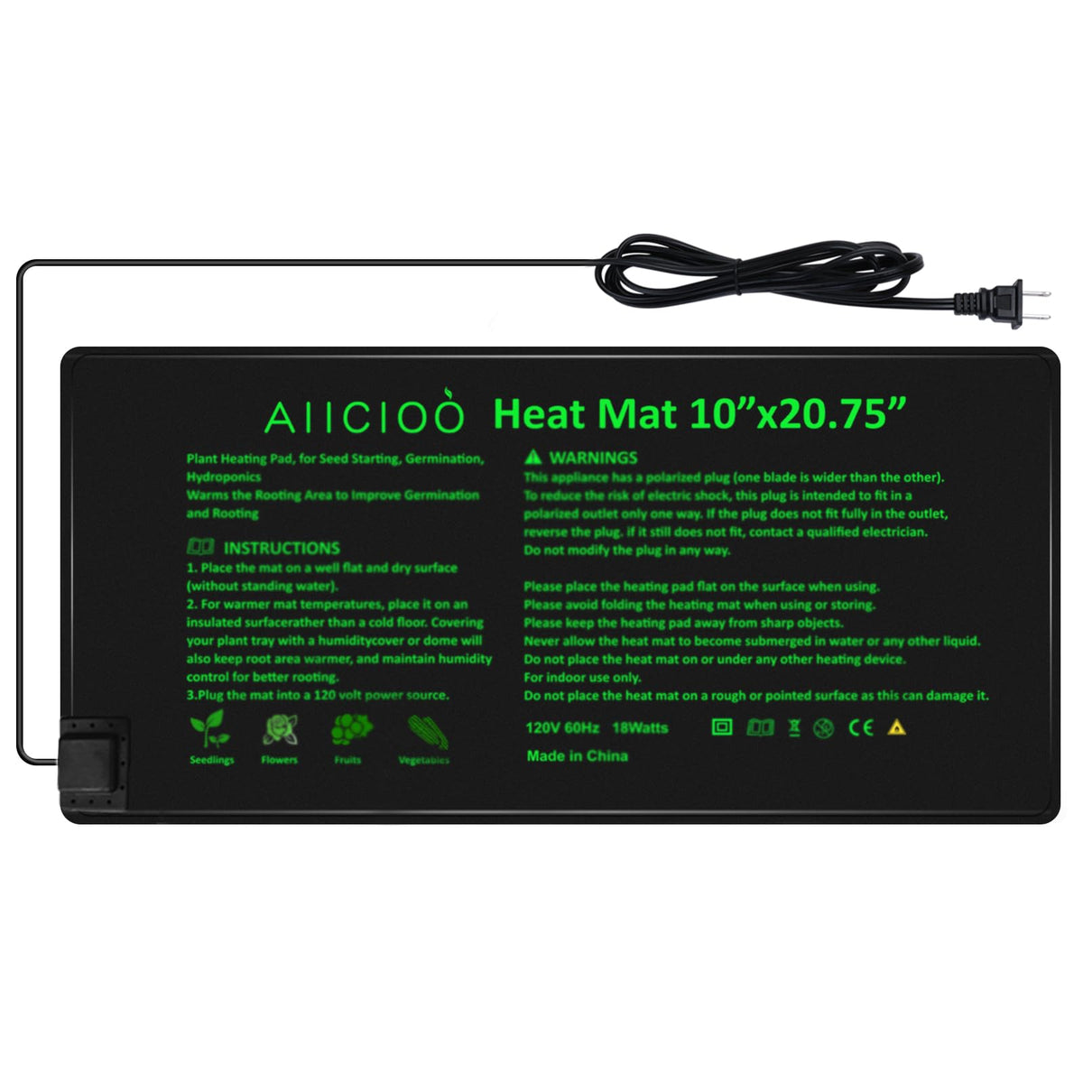 Aiicioo seedling heat mat setup provides even warmth for germination.