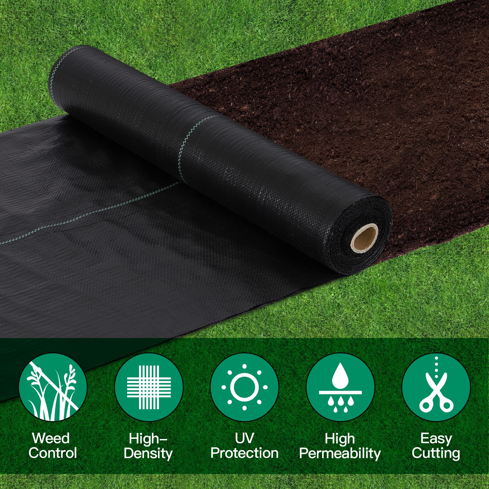 AIKANG ground cover in garden bed setup preventing weed growth around saplings.