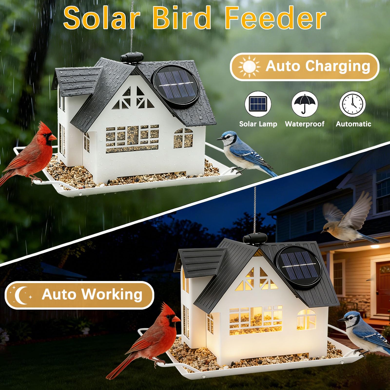AIKS metal bird feeder house design protects seeds from rain and wind.