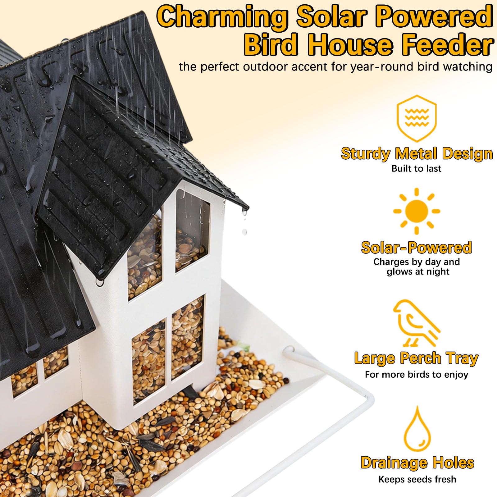 AIKS solar panel night glow provides a warm welcoming garden light.