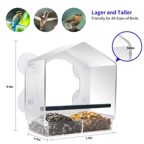 AIKS Window Bird Feeder showing four suction cups for secure mounting.