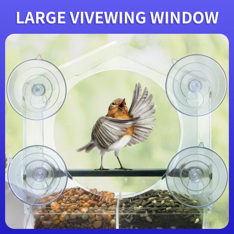 AIKS Window Bird Feeder with removable seed tray for easy cleaning.
