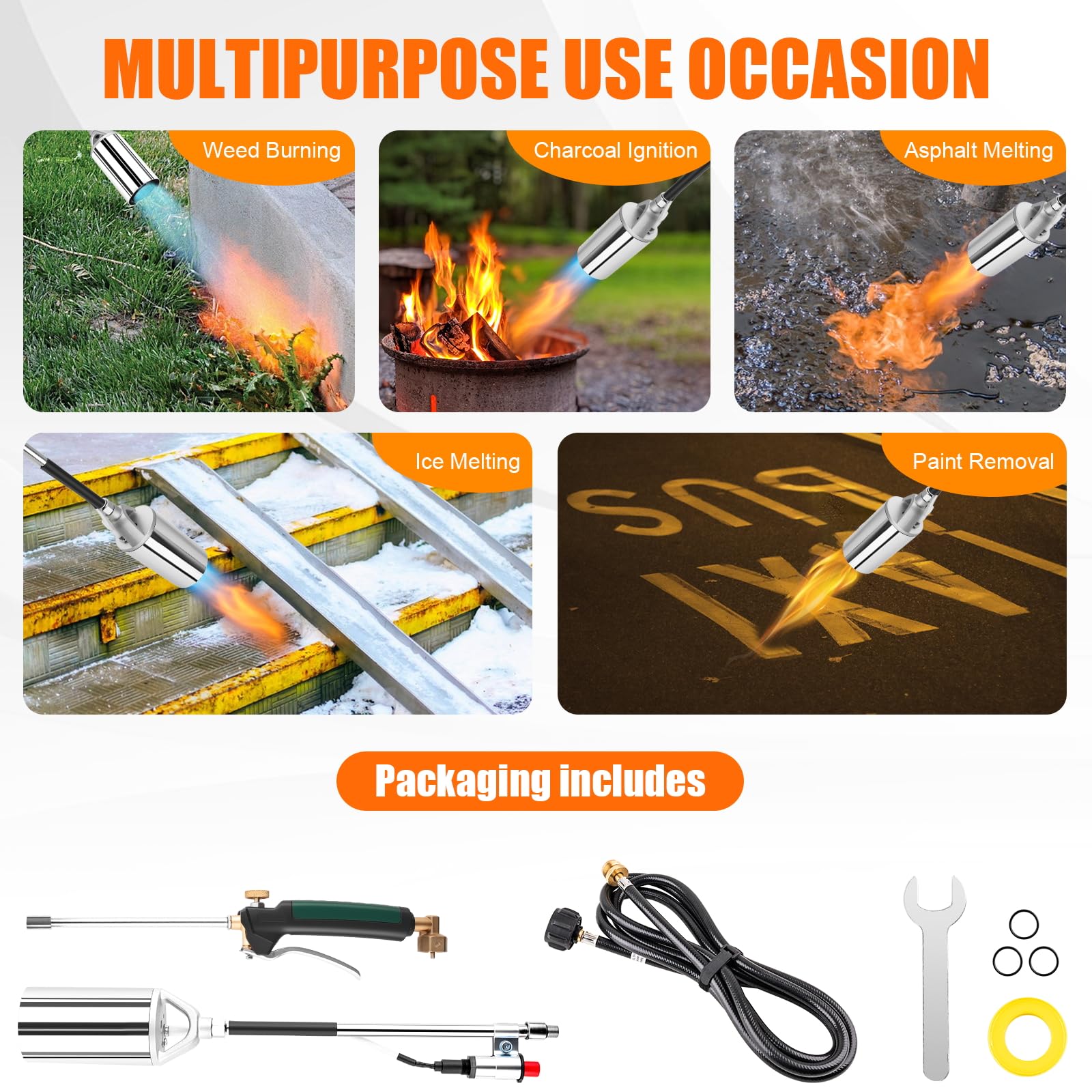 Aikyciu torch supports 1lb cylinders or larger propane tanks for flexible fueling.