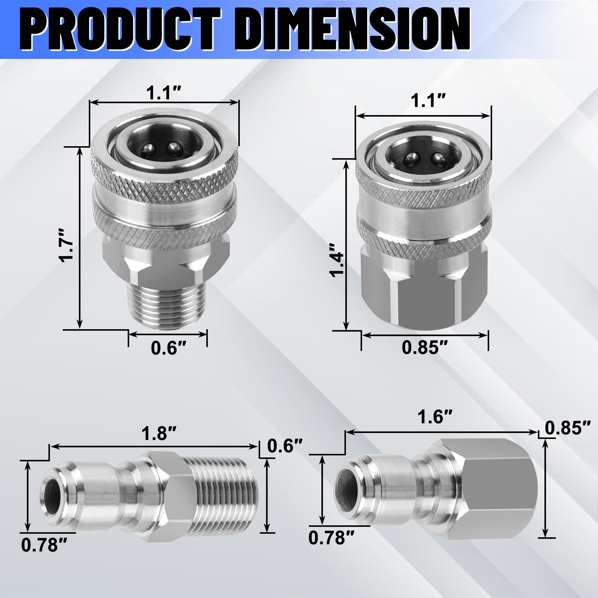 Ailbiuko 3/8-inch NPT thread fittings with precision machining.