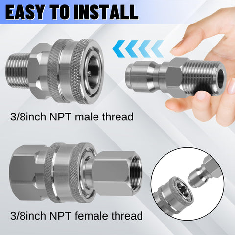 Ailbiuko stainless steel pressure washer adapter set resists rust and wear.