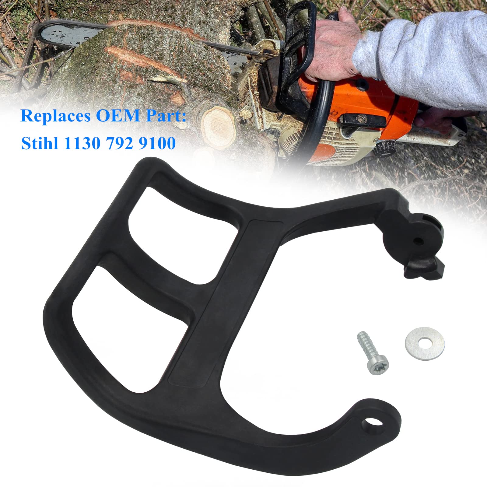 AILEETE chain brake handle packaging image, highlighting simple replacement and quick compatibility.
