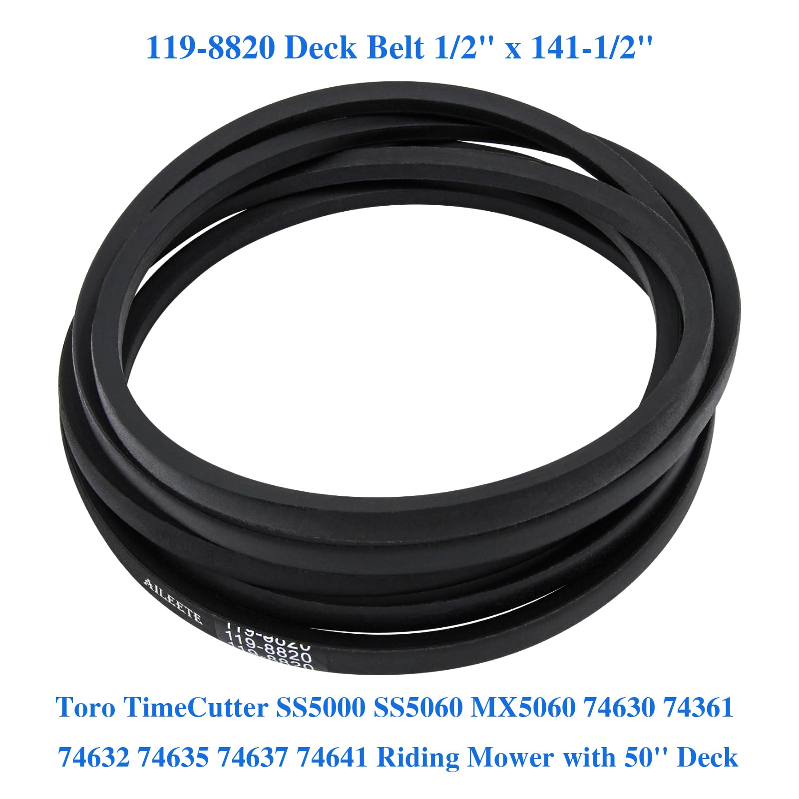 AILEETE durable-rubber deck belt close-up showing sturdy construction.