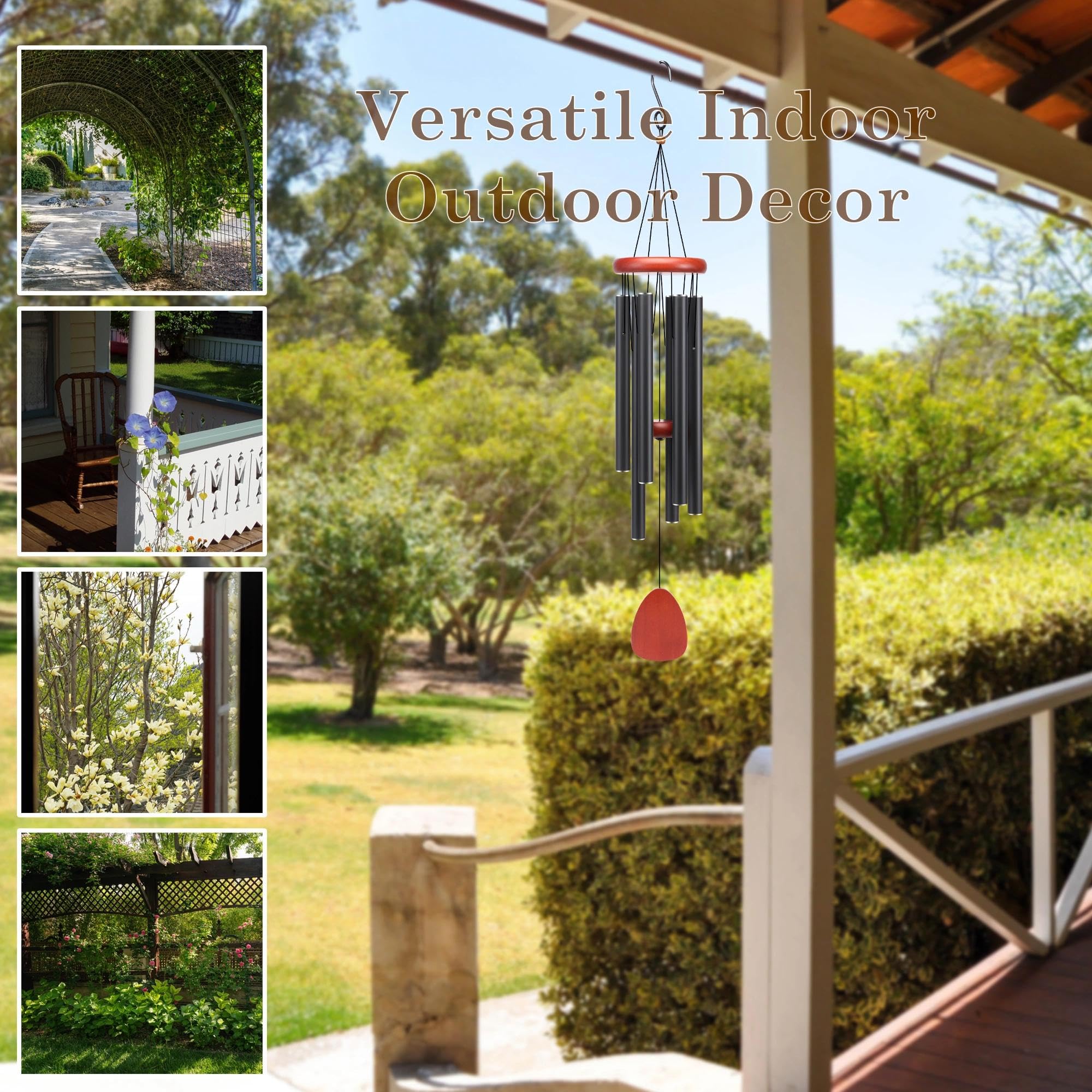AILUOQI classic black wind chimes yard setting 26in enhances ambience with soft melodies.
