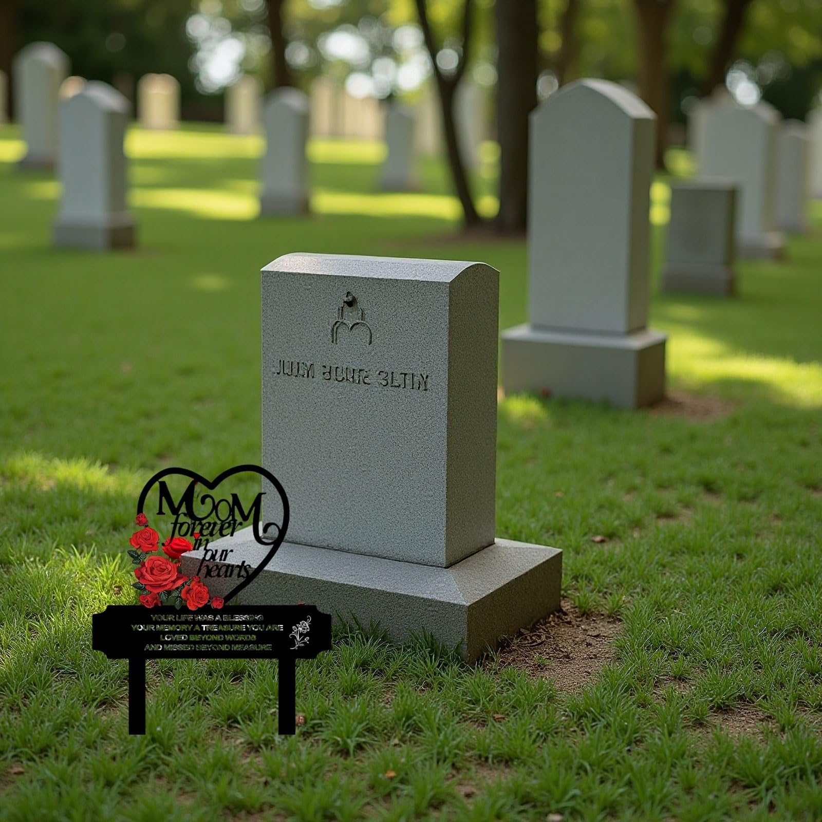 AIM & GGKK easy-install grave stake with included stakes for quick placement.