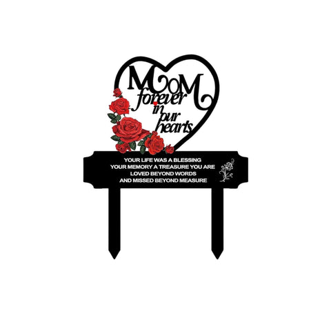 AIM & GGKK memorial heart marker with roses for gravesites, lasting remembrance.