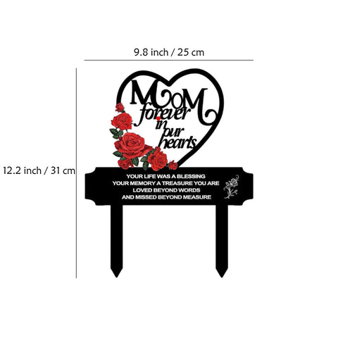 AIM & GGKK grave stake featuring Mom Forever in Our Hearts, durable outdoor display.