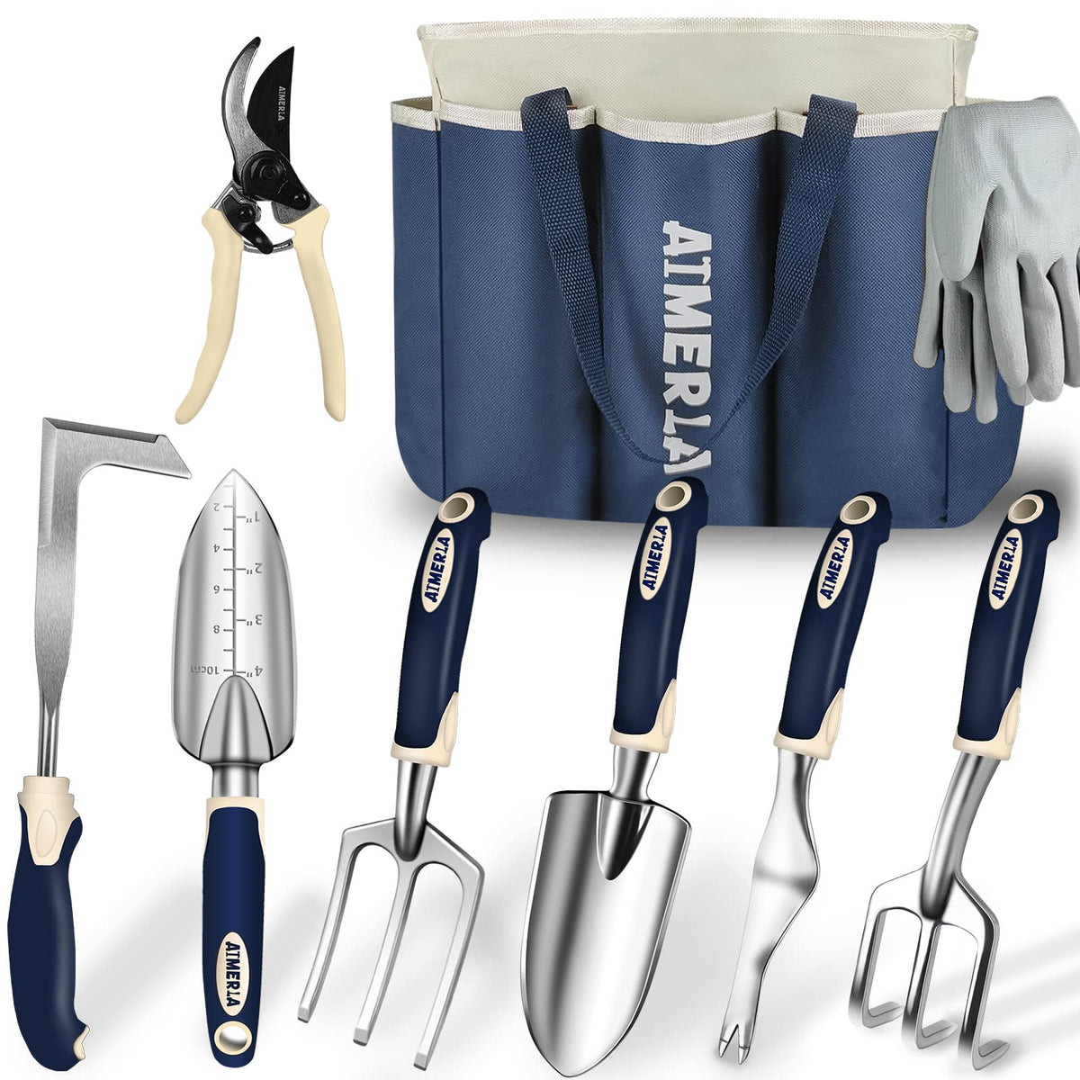 Aimerla 9-piece garden tool set ready for versatile tasks.