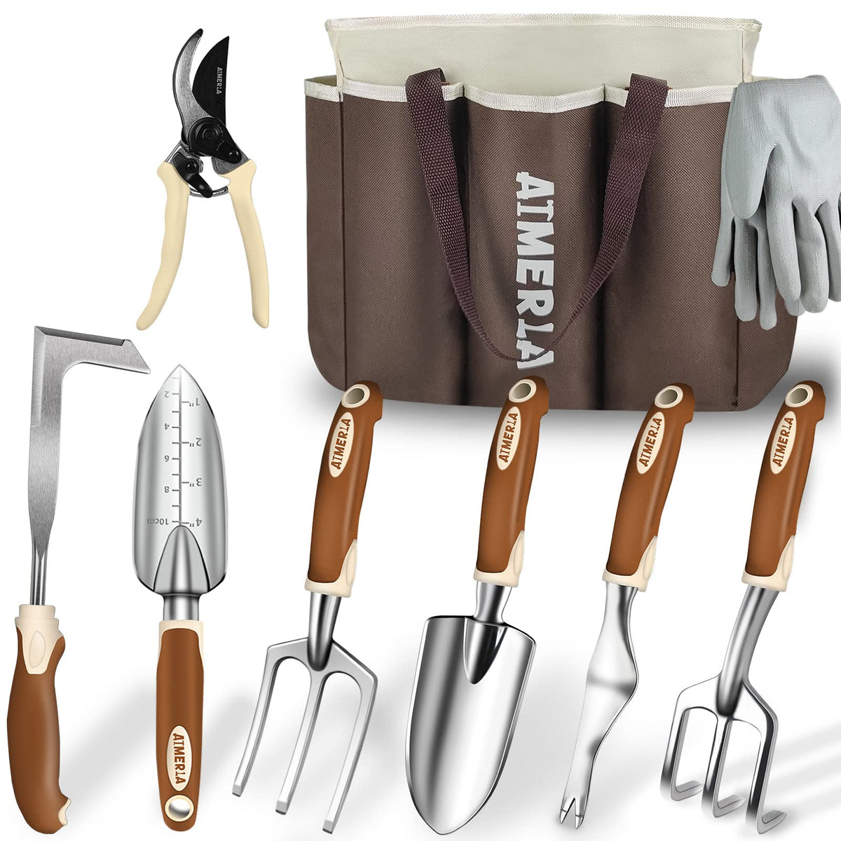 Aimerla 9-pack gardening tools set, front view, ready for efficient planting and weeding.