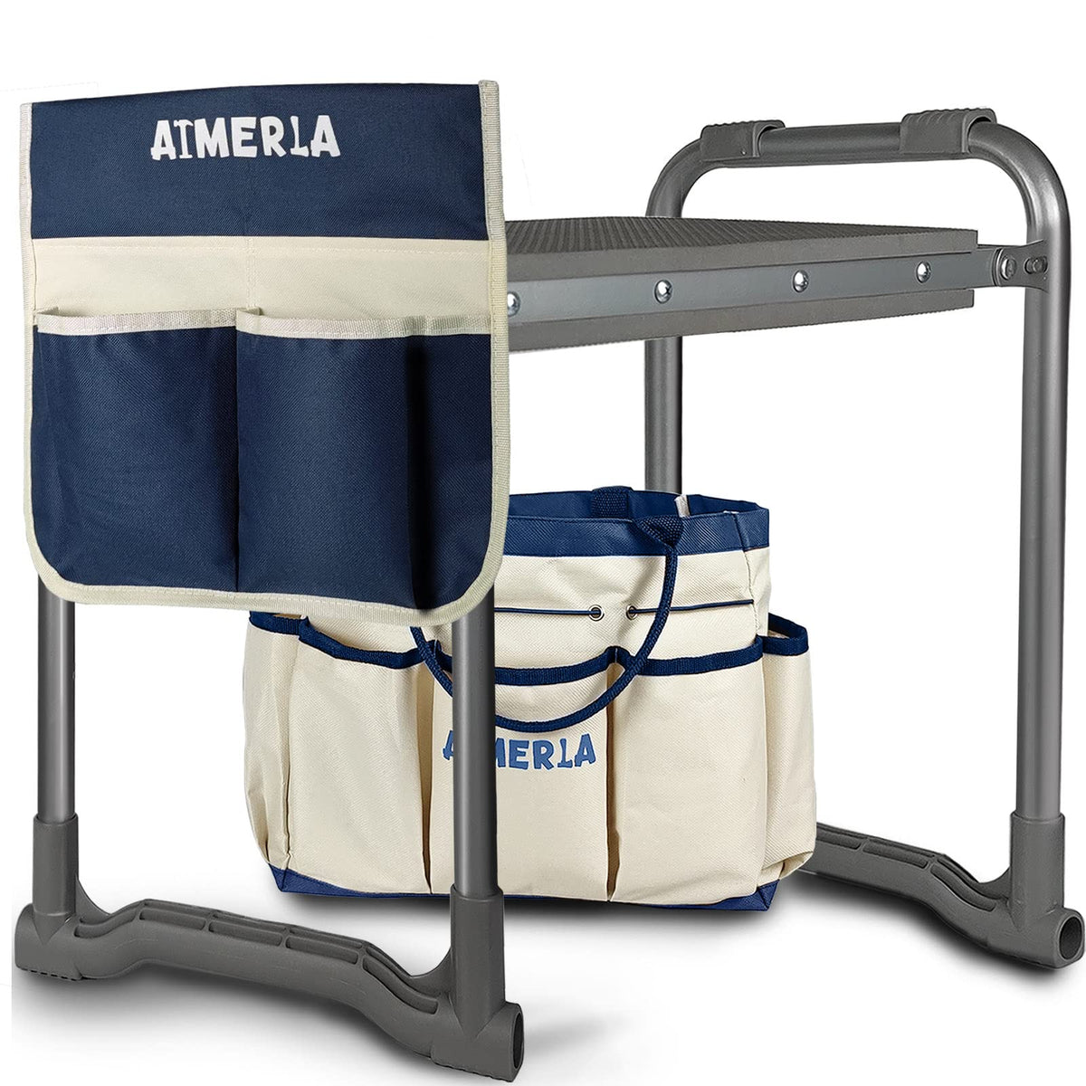 Aimerla foldable garden kneeler seat folded for compact storage and portability.