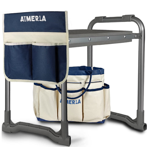 Aimerla foldable garden kneeler seat folded for compact storage and portability.