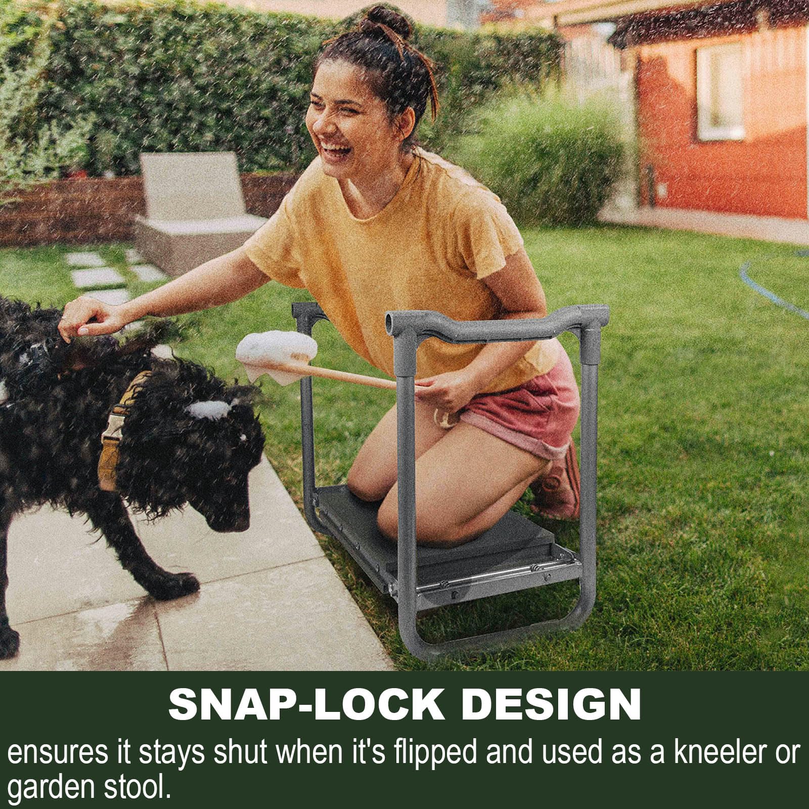 Aimerla foldable kneeler seat open with a 14x10 inch pad for comfortable gardening