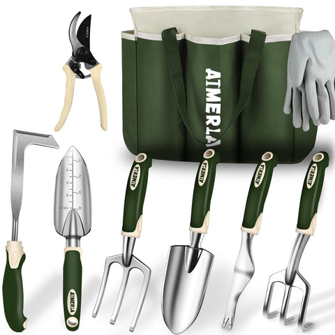 Aimerla nine-pack garden tools set with bag keeps tools organized