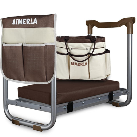 Aimerla K5 foldable kneeler seat, compact for easy storage during outdoor gardening.